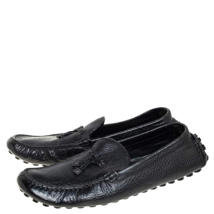 Pre Owned Louis Vuitton Black Leather Slip On Loafers Size 43.5