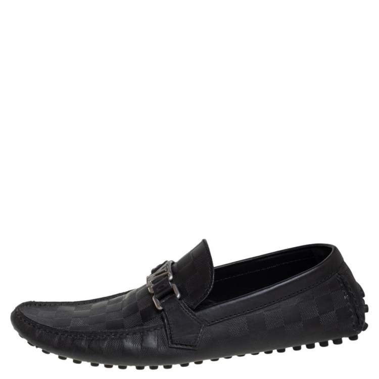 Pre Owned Louis Vuitton Black Leather Damier Infini Hockenheim Loafers Size 43