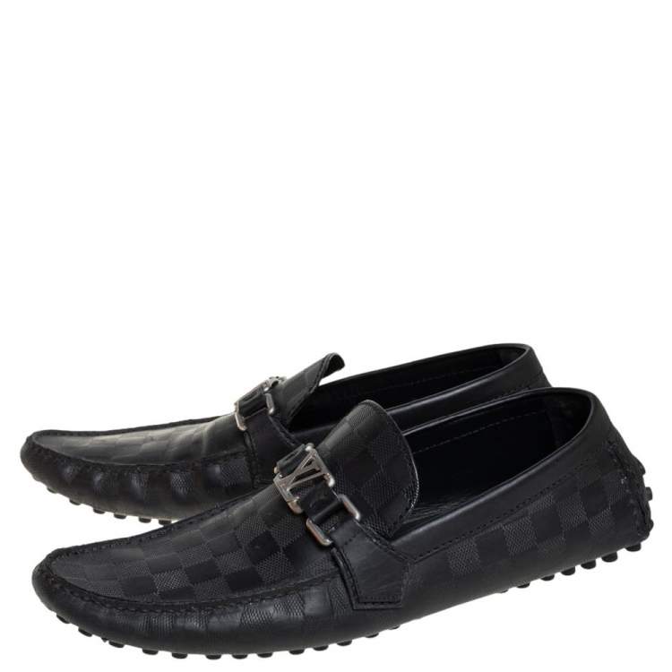 Pre Owned Louis Vuitton Black Leather Damier Infini Hockenheim Loafers Size 43