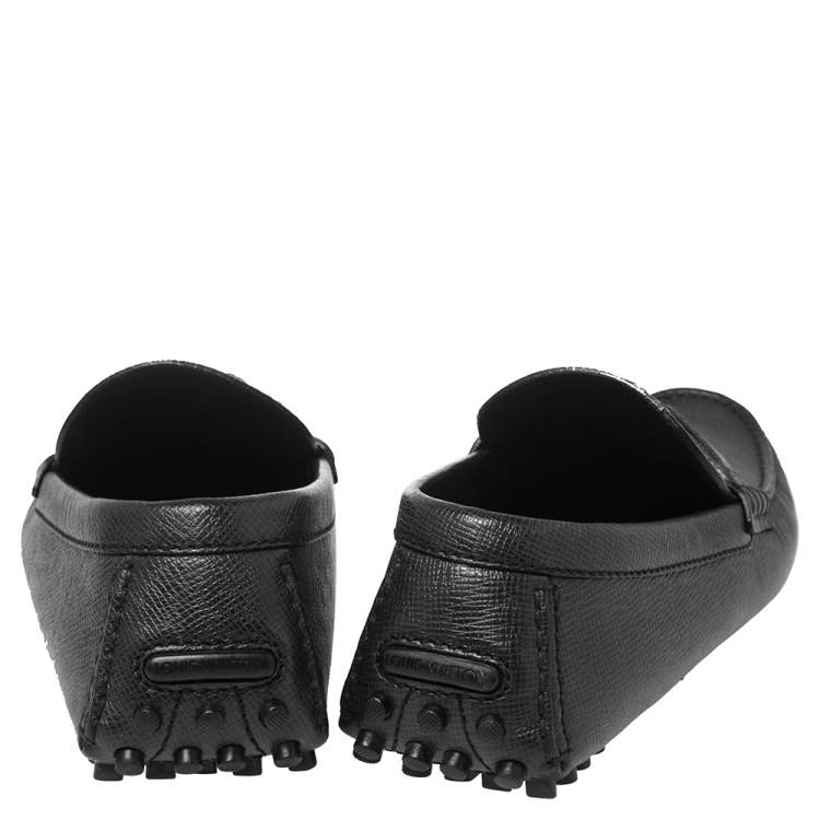 Pre Owned Louis Vuitton Black Leather Hockenheim Slip On Loafers Size 41