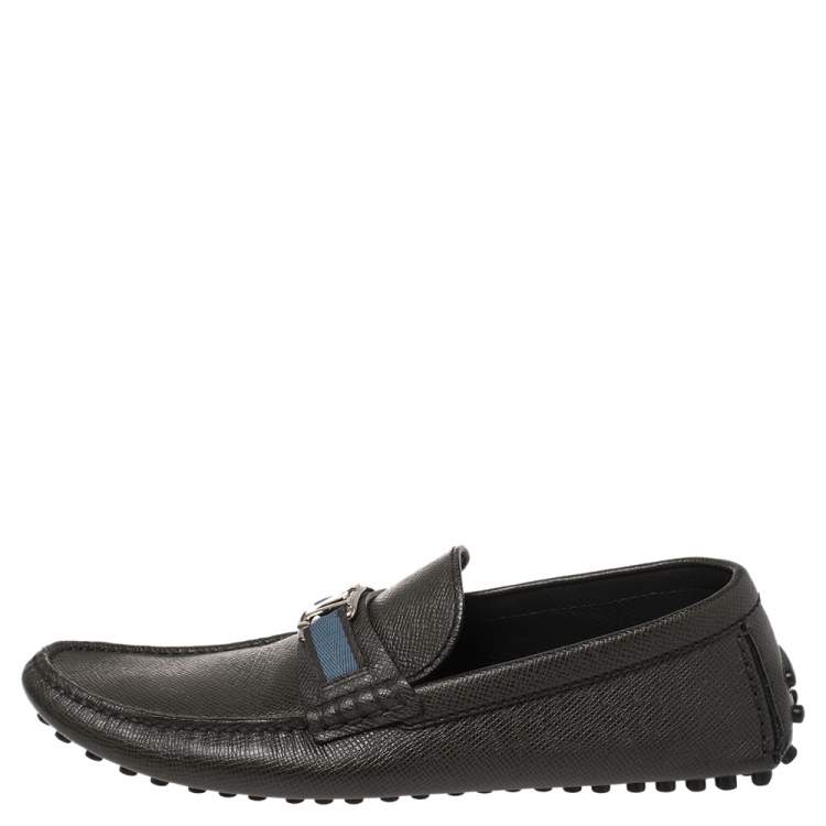 Pre Owned Louis Vuitton Black Leather Hockenheim Slip On Loafers Size 41