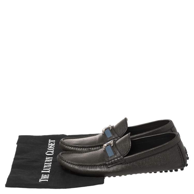 Pre Owned Louis Vuitton Black Leather Hockenheim Slip On Loafers Size 41