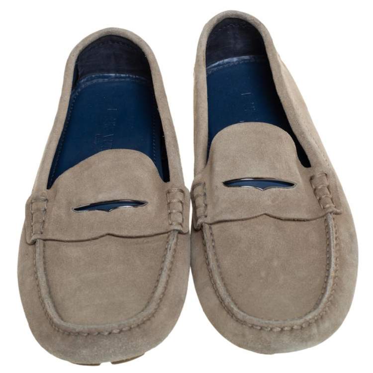 Pre Owned Louis Vuitton Beige Suede Penny Slip On Loafers Size 43