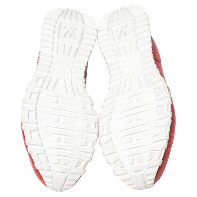Pre Owned Louis Vuitton Red Croc Embossed Leather Run Away Low Top Sneakers Size 41.5