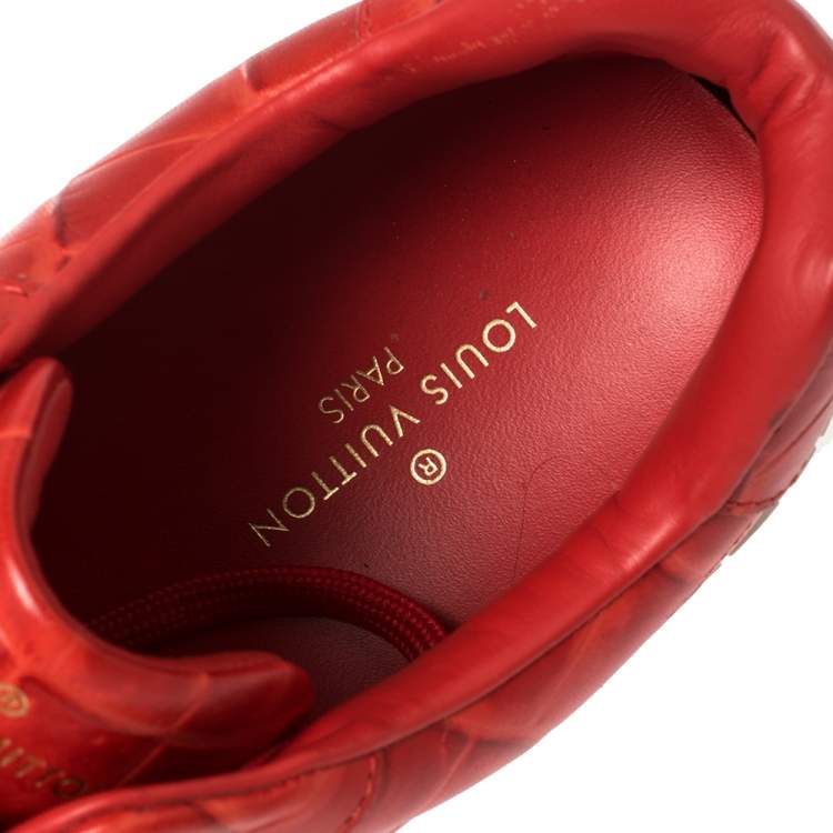 Pre Owned Louis Vuitton Red Croc Embossed Leather Run Away Low Top Sneakers Size 41.5