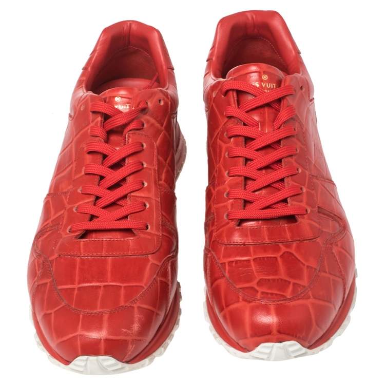 Pre Owned Louis Vuitton Red Croc Embossed Leather Run Away Low Top Sneakers Size 41.5