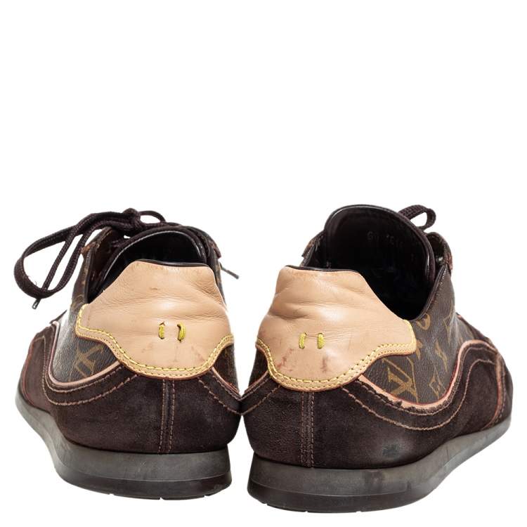 Pre Owned Louis Vuitton Brown Monogram Canvas And Suede Low Top Sneakers Size 46