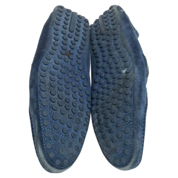 Pre Owned Louis Vuitton Blue Suede Hockenheim Slip On Loafers Size 45