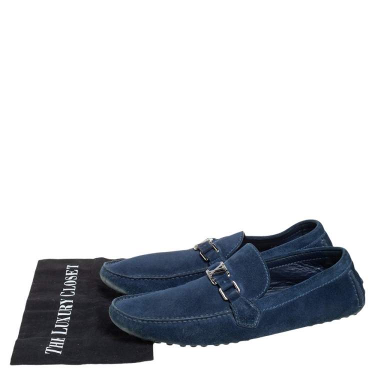 Pre Owned Louis Vuitton Blue Suede Hockenheim Slip On Loafers Size 45