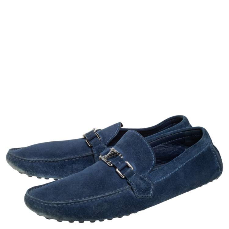 Pre Owned Louis Vuitton Blue Suede Hockenheim Slip On Loafers Size 45