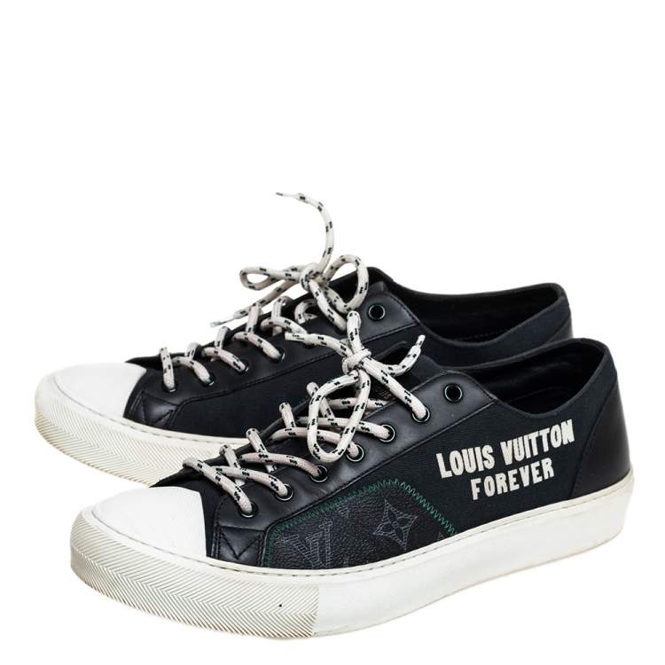 Pre Owned Louis Vuitton Black Canvas And Leather LV Forever Tattoo Low Top Sneakers Size 41.5