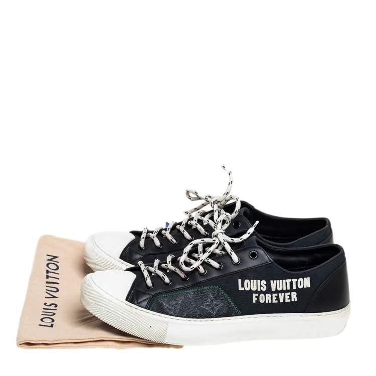 Pre Owned Louis Vuitton Black Canvas And Leather LV Forever Tattoo Low Top Sneakers Size 41.5