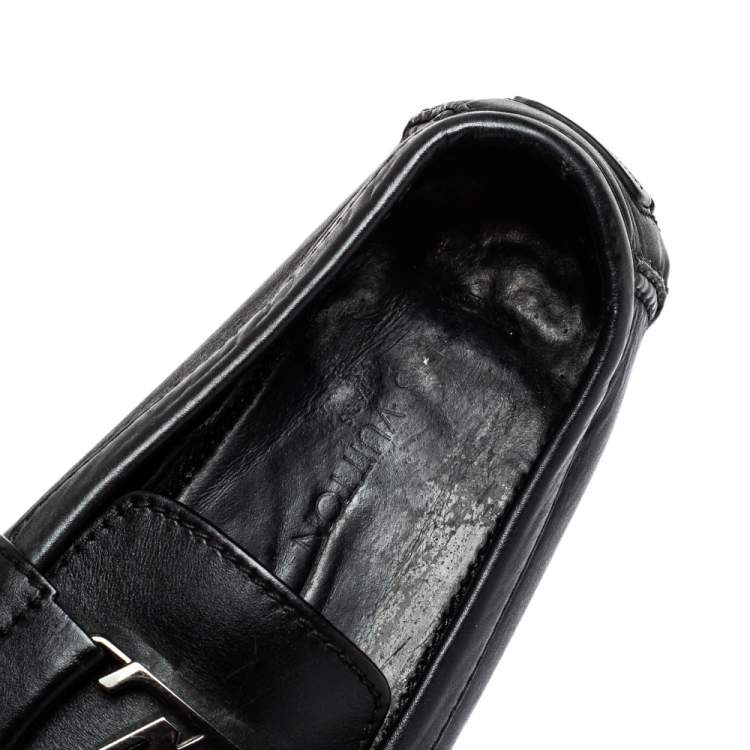 Pre Owned Louis Vuitton Black Leather Monte Carlo Slip on Loafer Size 44