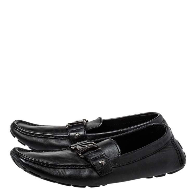Pre Owned Louis Vuitton Black Leather Monte Carlo Slip on Loafer Size 44