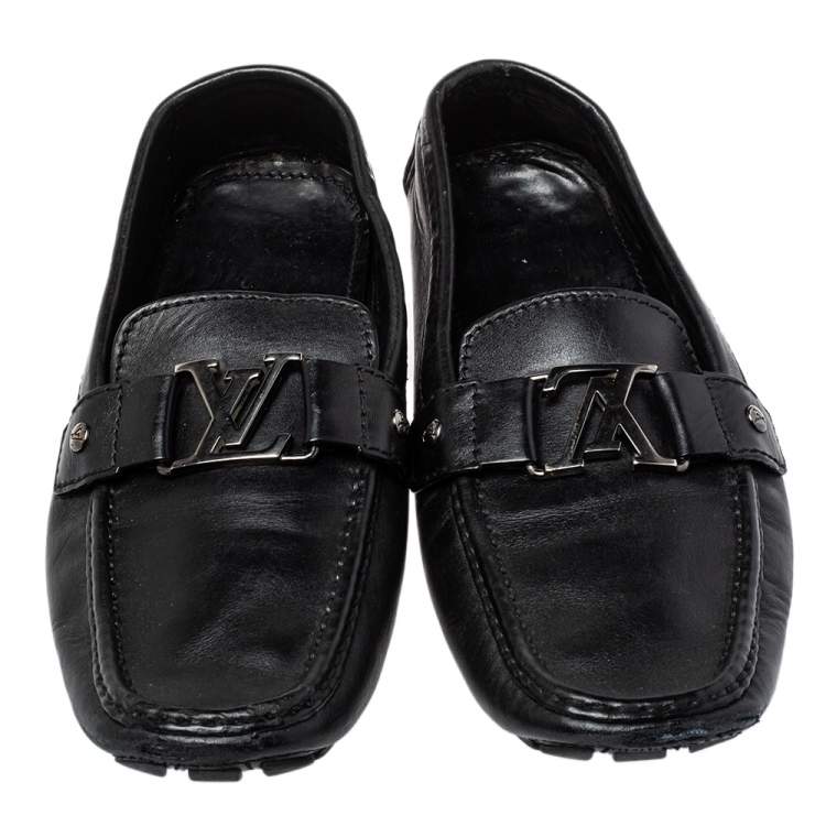 Pre Owned Louis Vuitton Black Leather Monte Carlo Slip on Loafer Size 44