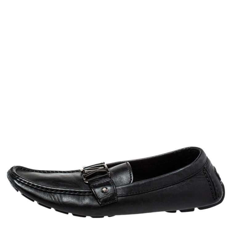 Pre Owned Louis Vuitton Black Leather Monte Carlo Slip on Loafer Size 44