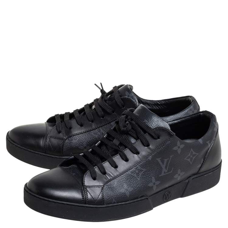 Pre Owned Louis Vuitton Black Leather and Monogram Eclipse Canvas Match Up Sneaker Size 41.5