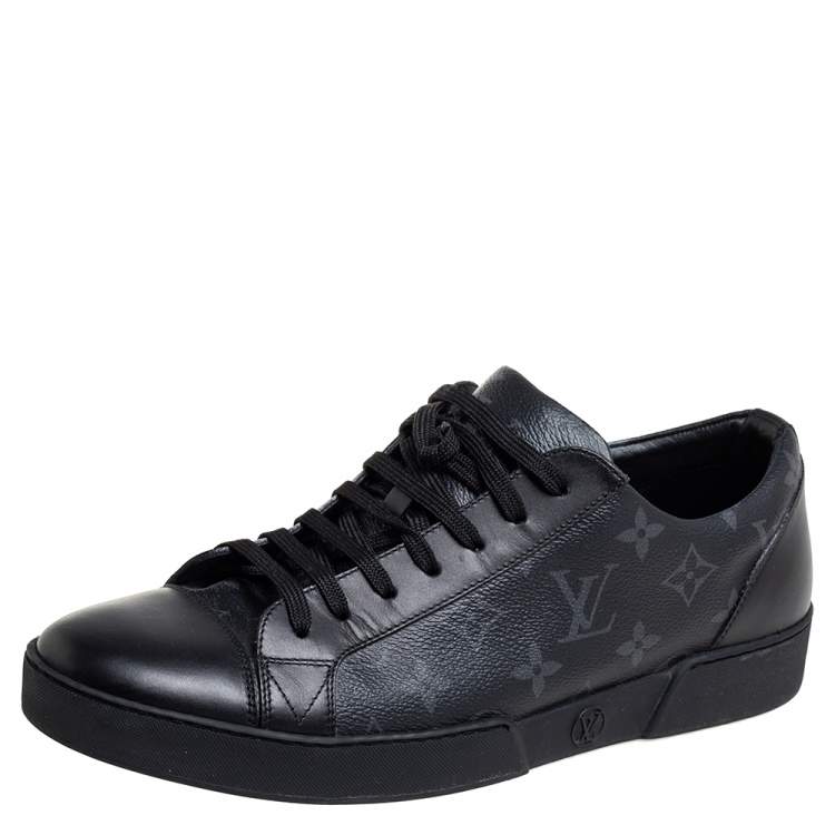 Louis Vuitton Black Leather and Monogram Eclipse Canvas Low Top Sneakers  Size 42.5 Louis Vuitton