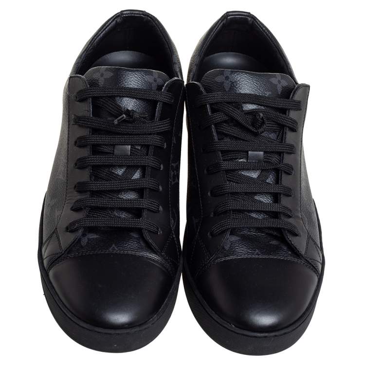 Pre Owned Louis Vuitton Black Leather and Monogram Eclipse Canvas Match Up Sneaker Size 41.5
