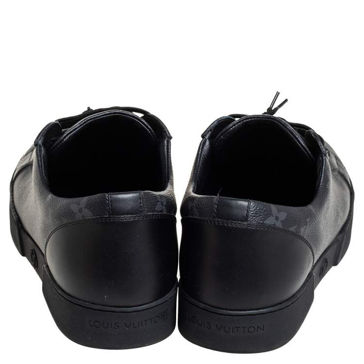 Pre Owned Louis Vuitton Black Leather and Monogram Eclipse Canvas Match Up Sneaker Size 41.5