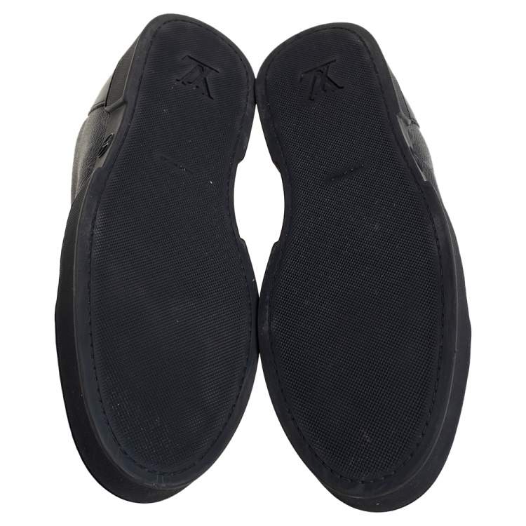 Pre Owned Louis Vuitton Black Leather and Monogram Eclipse Canvas Match Up Sneaker Size 41.5