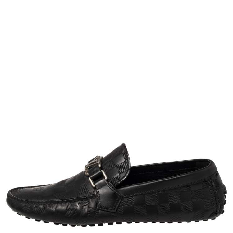 Pre Owned Louis Vuitton Black Damier Leather Infini Hockenheim Slip on Loafers Size 41