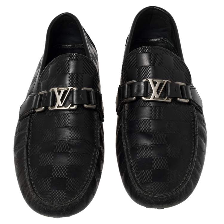 Pre Owned Louis Vuitton Black Damier Leather Infini Hockenheim Slip on Loafers Size 41