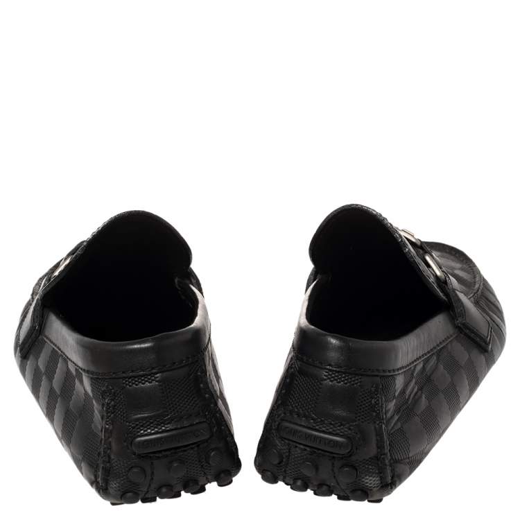 Pre Owned Louis Vuitton Black Damier Leather Infini Hockenheim Slip on Loafers Size 41
