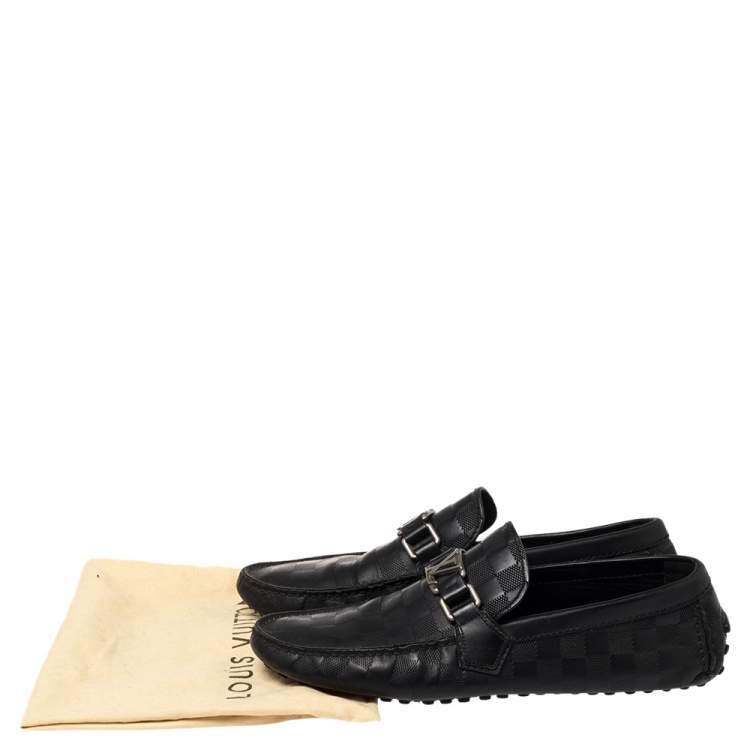 Pre Owned Louis Vuitton Black Damier Leather Infini Hockenheim Slip on Loafers Size 41