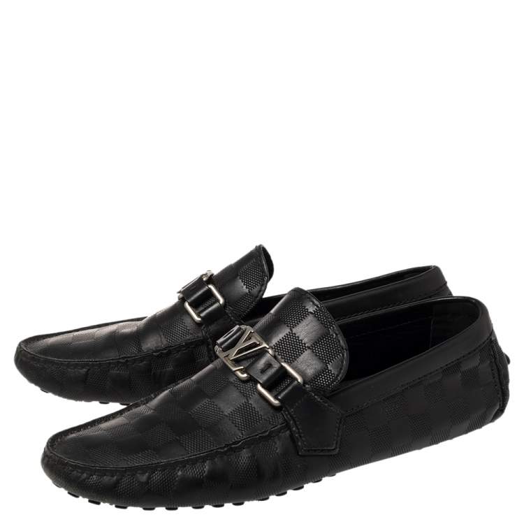 Pre Owned Louis Vuitton Black Damier Leather Infini Hockenheim Slip on Loafers Size 41