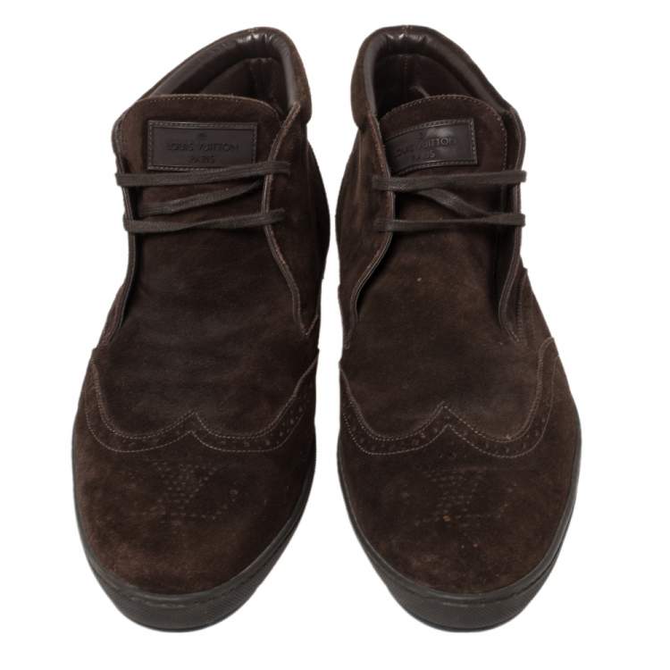 Pre Owned Louis Vuitton Dark Brown Suede Brogue Derby Size 44.5