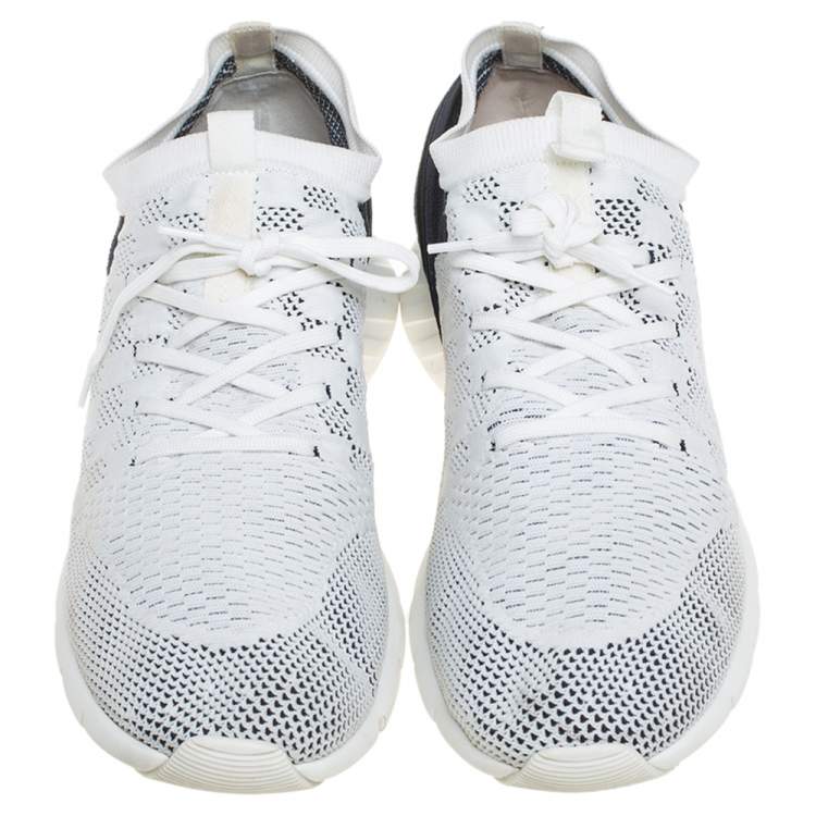 Pre Owned Louis Vuitton White/Blue Mesh Knit Fabric Fastlane Low Top Sneakers Size 44.5