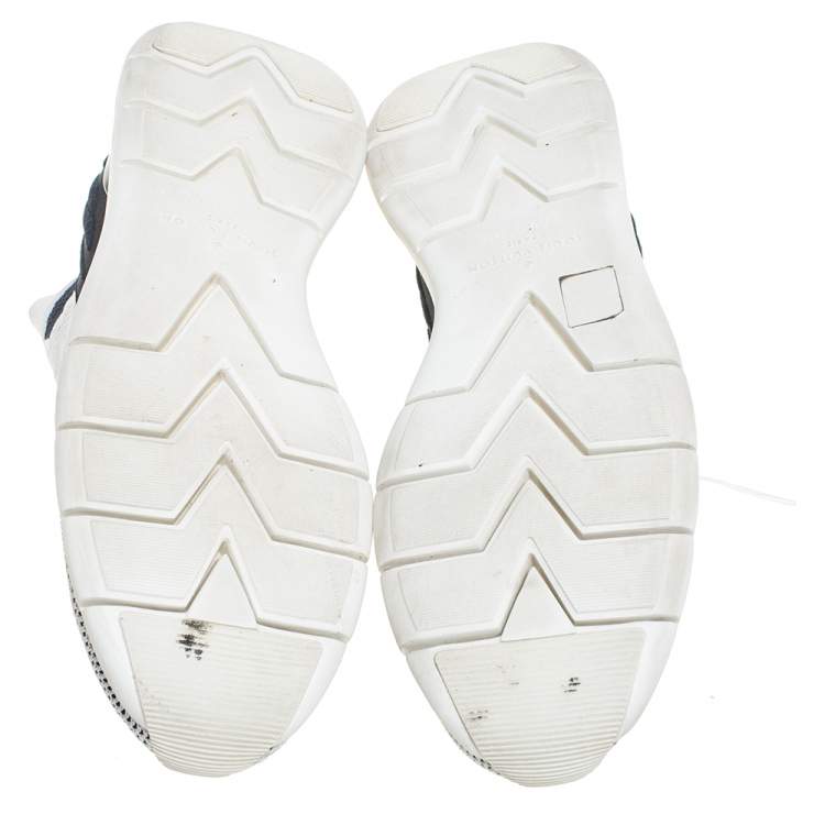Pre Owned Louis Vuitton White/Blue Mesh Knit Fabric Fastlane Low Top Sneakers Size 44.5