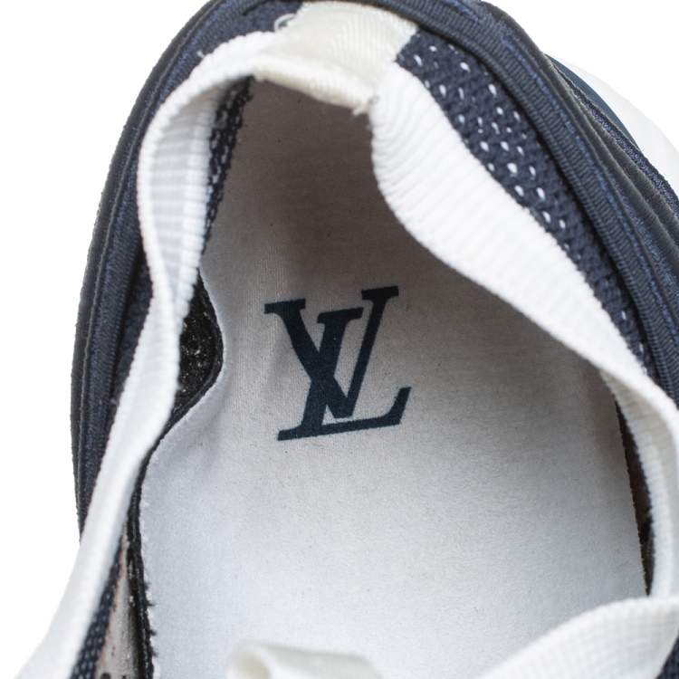 Pre Owned Louis Vuitton White/Blue Mesh Knit Fabric Fastlane Low Top Sneakers Size 44.5