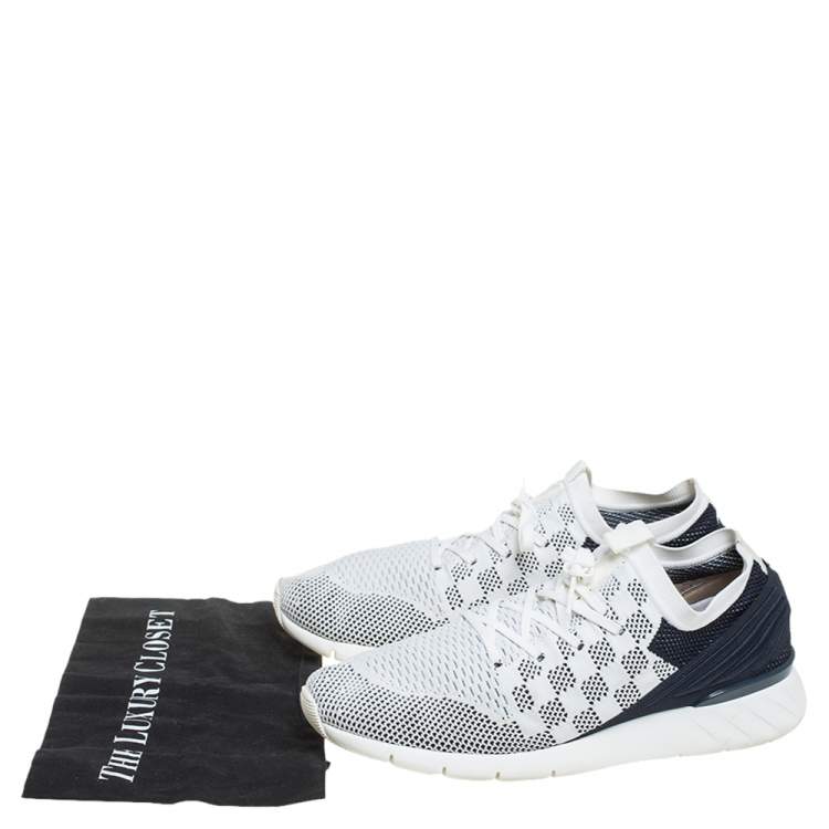 Pre Owned Louis Vuitton White/Blue Mesh Knit Fabric Fastlane Low Top Sneakers Size 44.5