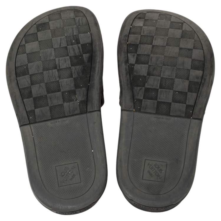 Pre Owned Louis Vuitton Black Damier Embossed Rubber Waterfront Flat Slides Size 41.5