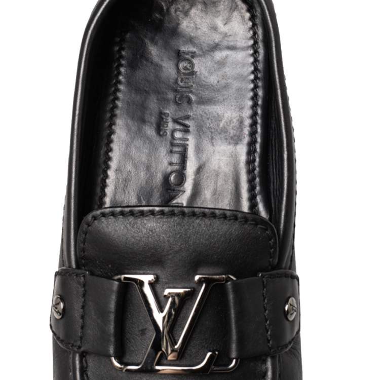 Pre Owned Louis Vuitton Black Leather Monte Carlo Slip On Loafers Size 41
