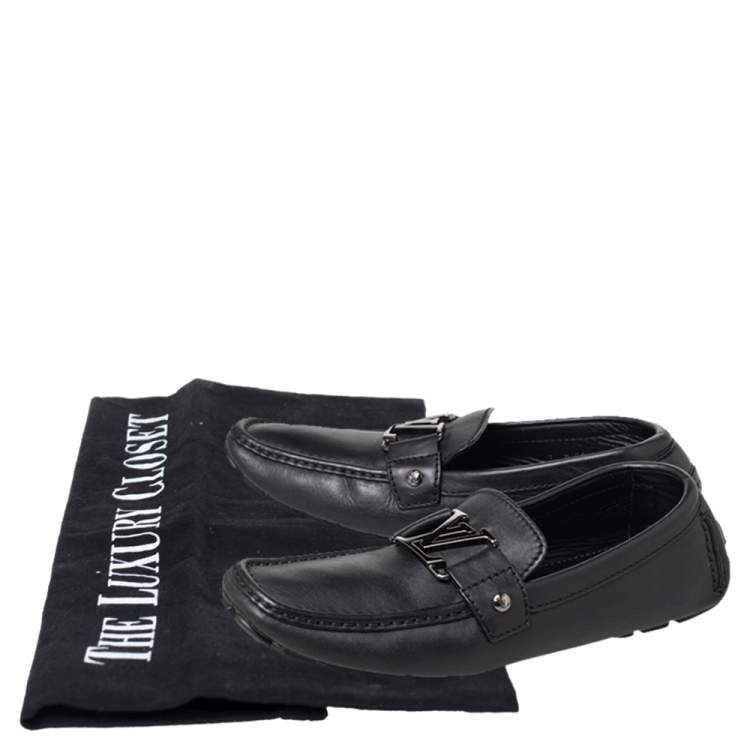Pre Owned Louis Vuitton Black Leather Monte Carlo Slip On Loafers Size 41