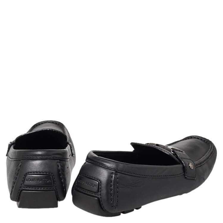 Pre Owned Louis Vuitton Black Leather Monte Carlo Slip On Loafers Size 41