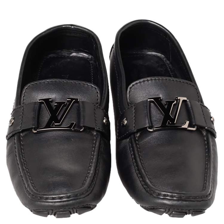 Pre Owned Louis Vuitton Black Leather Monte Carlo Slip On Loafers Size 41