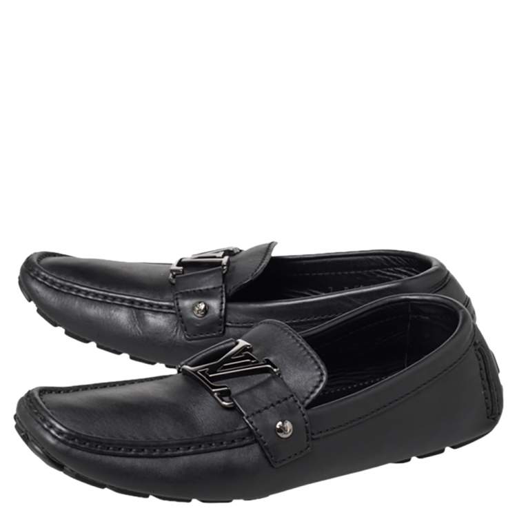 Pre Owned Louis Vuitton Black Leather Monte Carlo Slip On Loafers Size 41