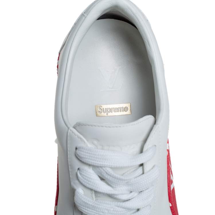 Pre Owned Louis Vuitton x Supreme White Leather and Monogram Canvas Trim Sport Sneakers Size 40