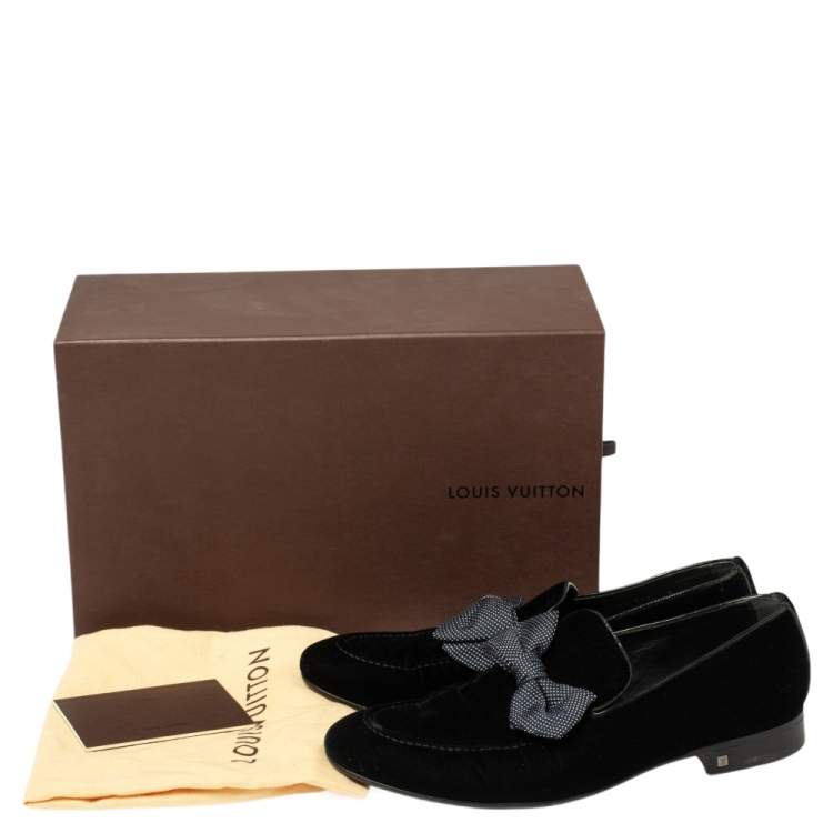 Pre Owned Louis Vuitton Deep Blue Velvet Tuxedo Bow Loafers Size 42