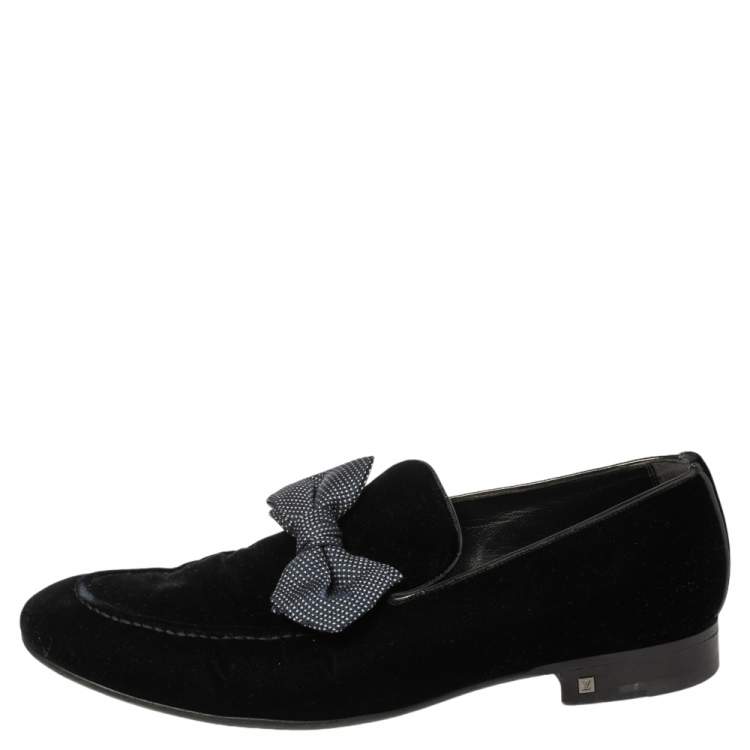 Pre Owned Louis Vuitton Deep Blue Velvet Tuxedo Bow Loafers Size 42