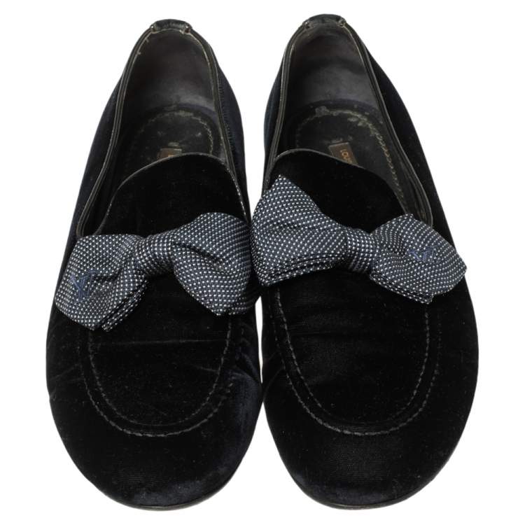 Pre Owned Louis Vuitton Deep Blue Velvet Tuxedo Bow Loafers Size 42