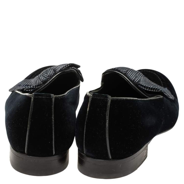 Pre Owned Louis Vuitton Deep Blue Velvet Tuxedo Bow Loafers Size 42