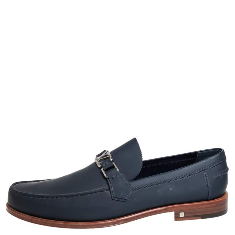 Pre Owned Louis Vuitton Blue Rubber Major Loafer Size 46