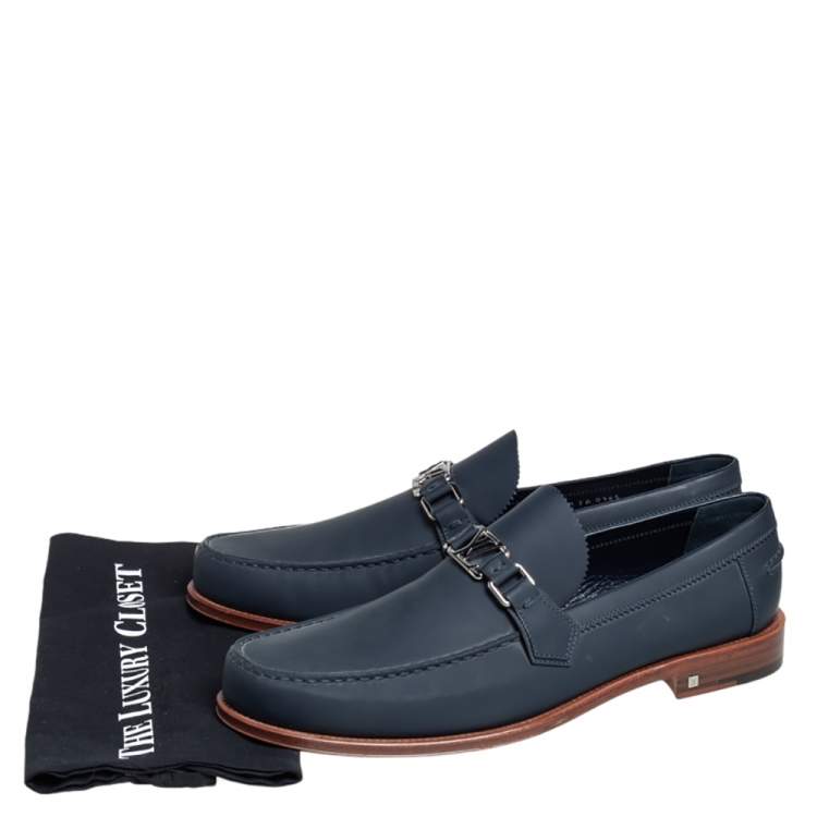 Pre Owned Louis Vuitton Blue Rubber Major Loafer Size 46