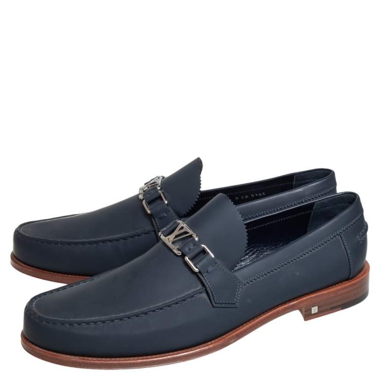 Pre Owned Louis Vuitton Blue Rubber Major Loafer Size 46