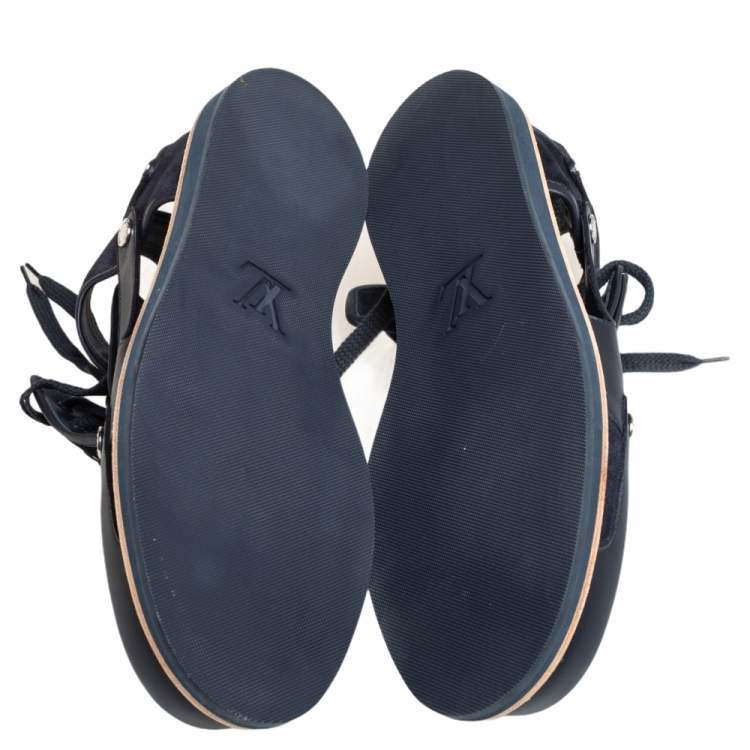 Pre Owned Louis Vuitton Blue Leather and Suede Lace Sneakers Size 42